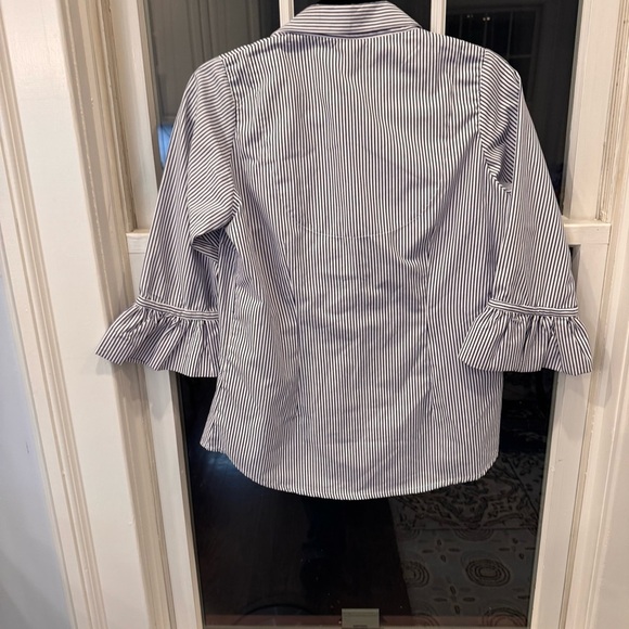 Gretchen Scott Priss Button Up Shirt Top Blue & White Striped Preppy Classy Sz S - Picture 8 of 10